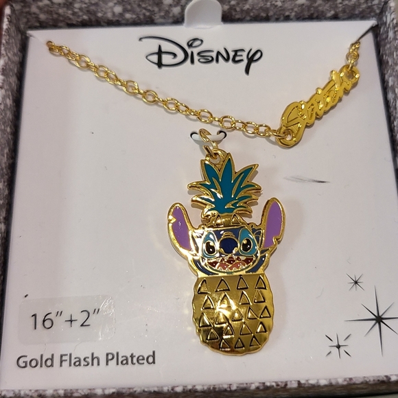 DISNEY LILO & STITCH GOLD FLASH PLATED PINEAPPLE PENDANT & NECKLACE MEASURES 16" - Picture 11 of 15